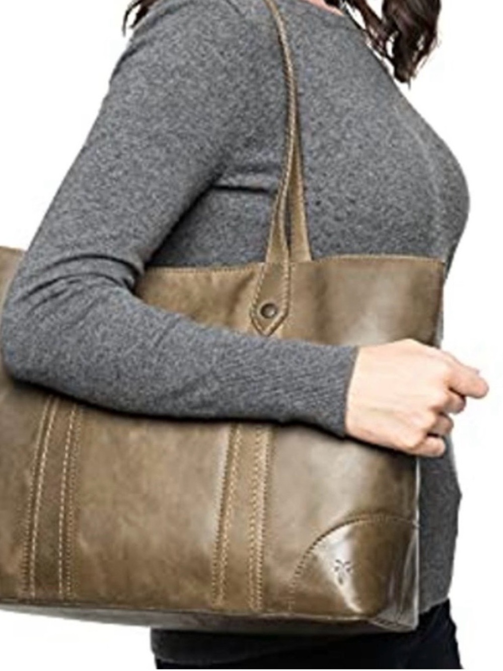 Frye Leather Melissa Zip Shopper Purse Tote Bag Khaki - Picture 12 of 12